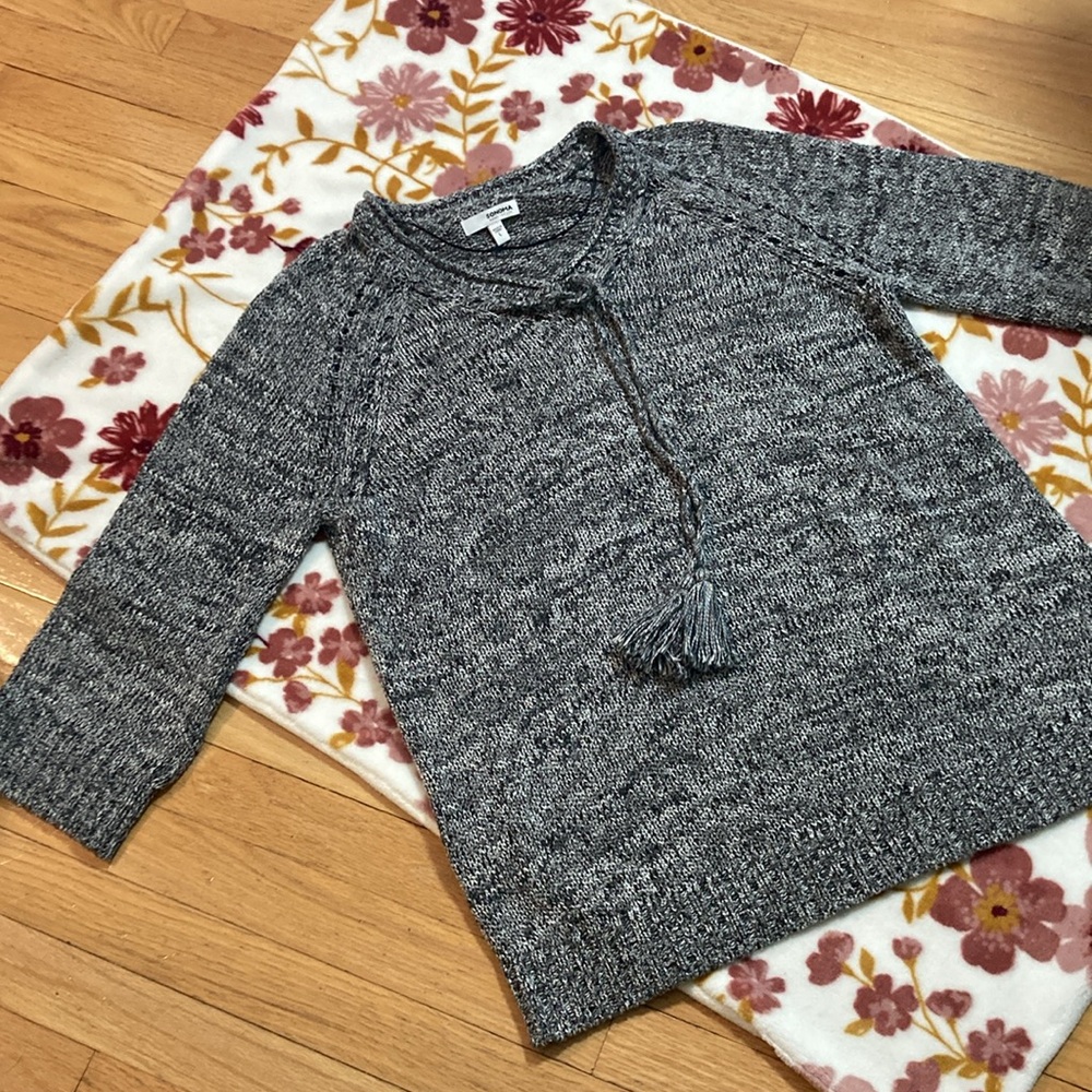 SONOMA Tessel Tie V-Neck Marled Yarn Knit Pullover Sweater 3/4 Sleeve L